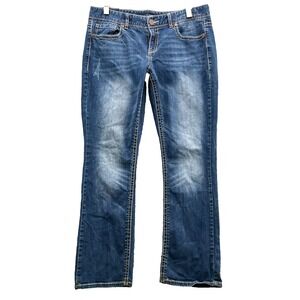 Maurices Bootcut Jean Women 34x29* Whisker Western Rodeo Boho Y2k Cowgirl Flare‎